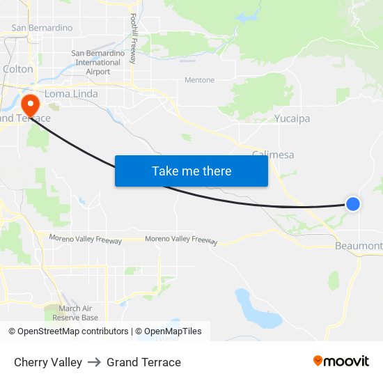 Cherry Valley to Grand Terrace map