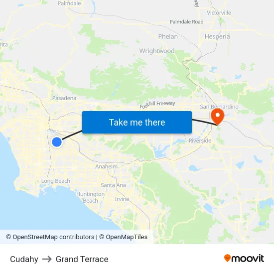 Cudahy to Grand Terrace map