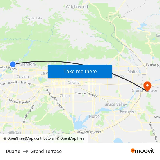 Duarte to Grand Terrace map