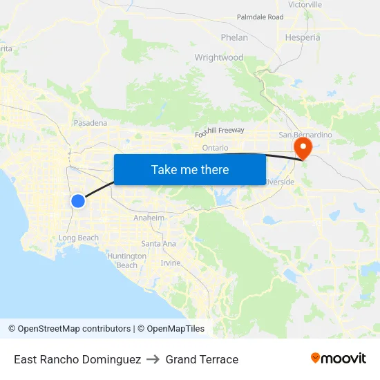 East Rancho Dominguez to Grand Terrace map