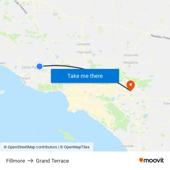 Fillmore to Grand Terrace map