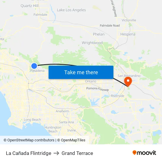 La Cañada Flintridge to Grand Terrace map