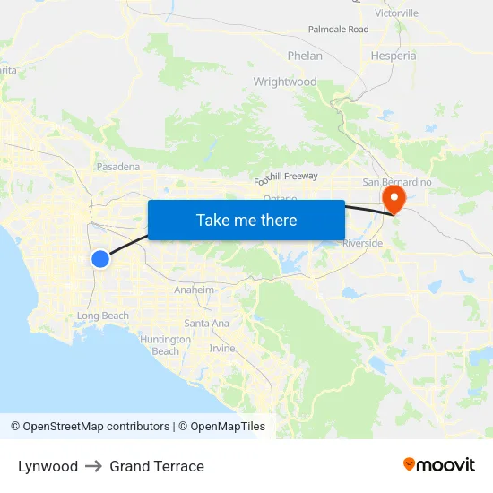 Lynwood to Grand Terrace map