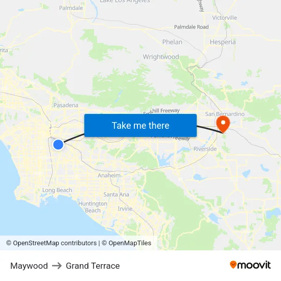 Maywood to Grand Terrace map