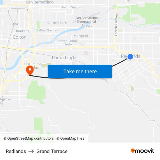Redlands to Grand Terrace map