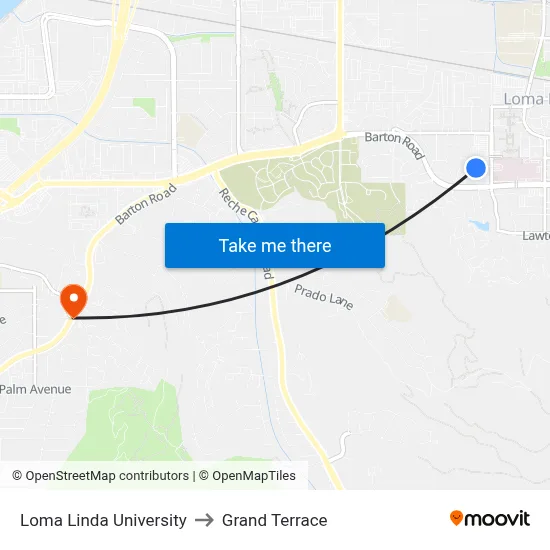 Loma Linda University to Grand Terrace map