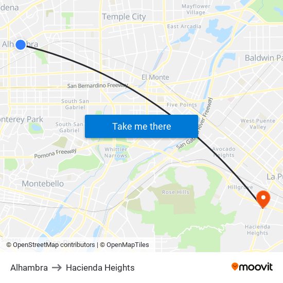 Alhambra to Hacienda Heights map