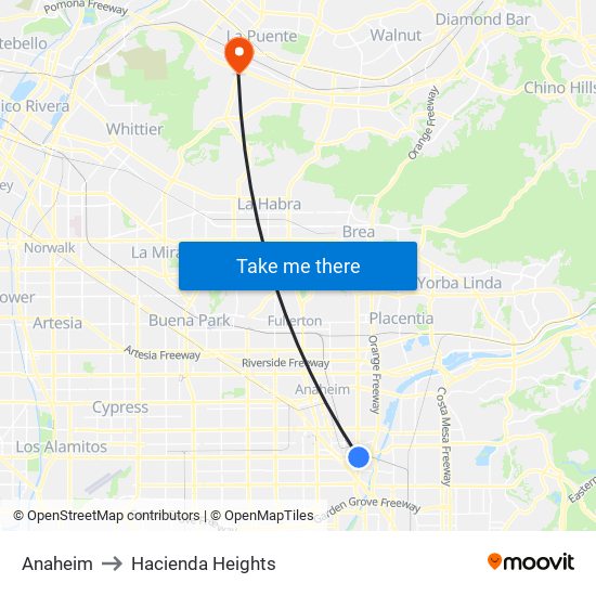 Anaheim to Hacienda Heights map