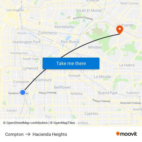 Compton to Hacienda Heights map