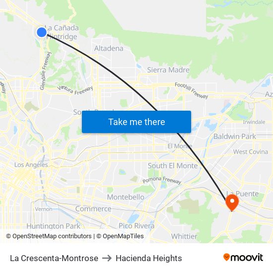 La Crescenta-Montrose to Hacienda Heights map