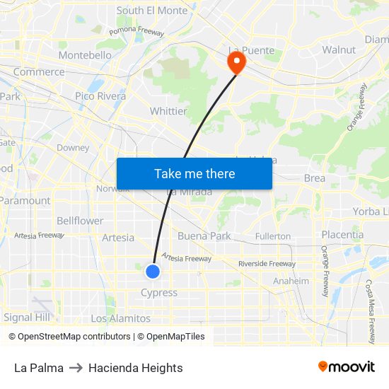 La Palma to Hacienda Heights map