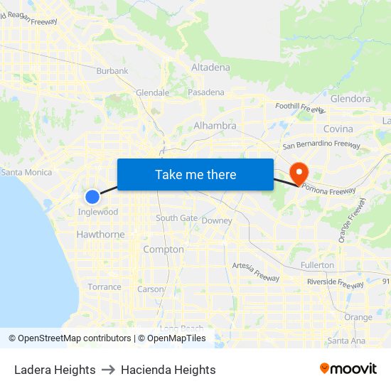 Ladera Heights to Hacienda Heights map