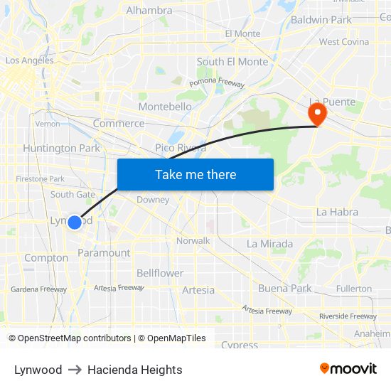 Lynwood to Hacienda Heights map