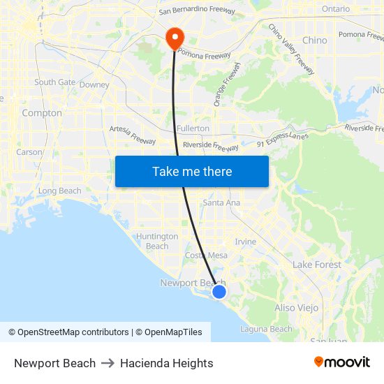 Newport Beach to Hacienda Heights map