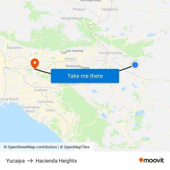 Yucaipa to Hacienda Heights map
