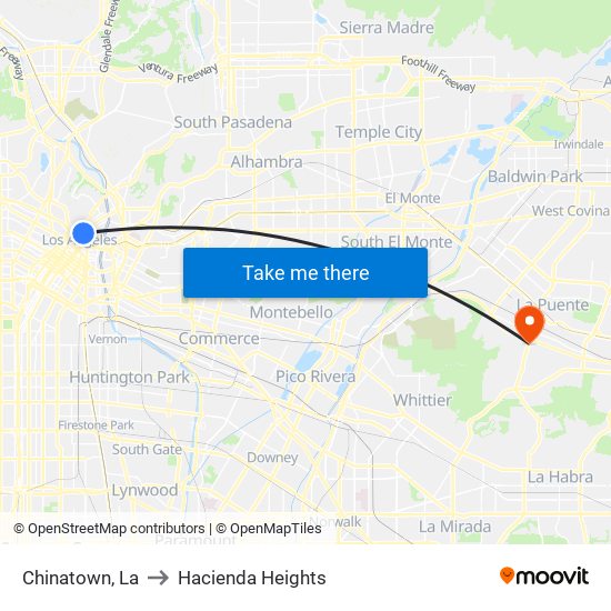 Chinatown, La to Hacienda Heights map