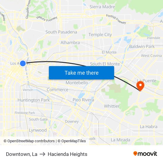 Downtown, La to Hacienda Heights map