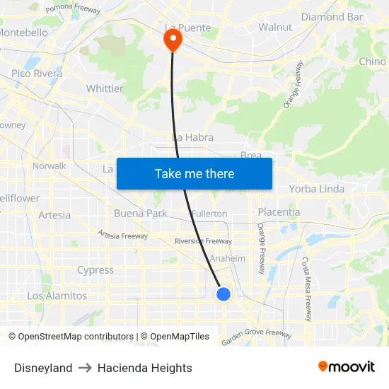 Disneyland to Hacienda Heights map