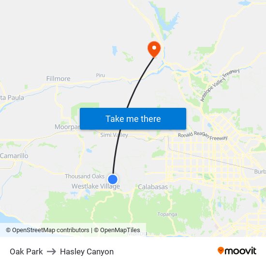 Oak Park to Hasley Canyon map