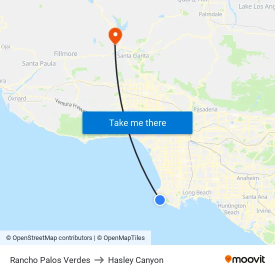 Rancho Palos Verdes to Hasley Canyon map