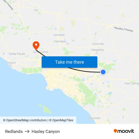 Redlands to Hasley Canyon map