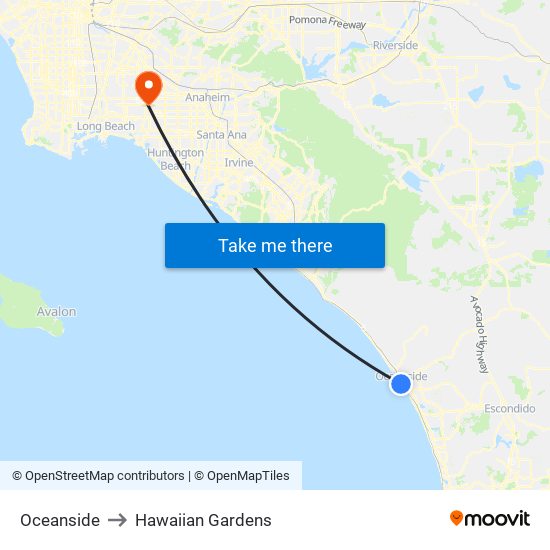 Oceanside to Hawaiian Gardens map