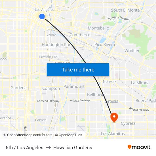 6th / Los Angeles to Hawaiian Gardens map