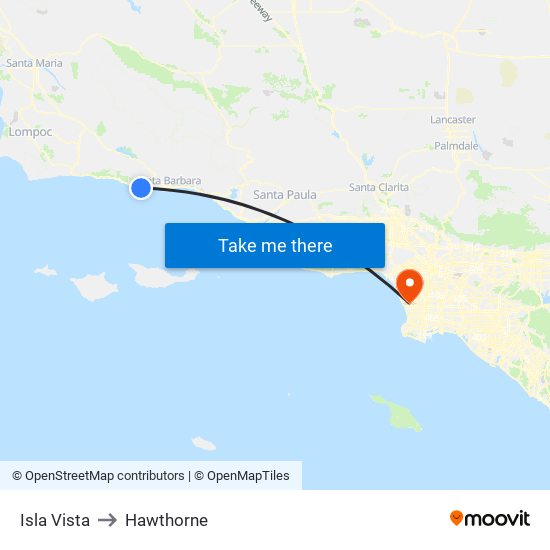 Isla Vista to Hawthorne map