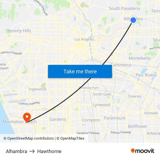 Alhambra to Hawthorne map