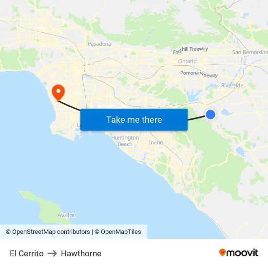El Cerrito to Hawthorne map