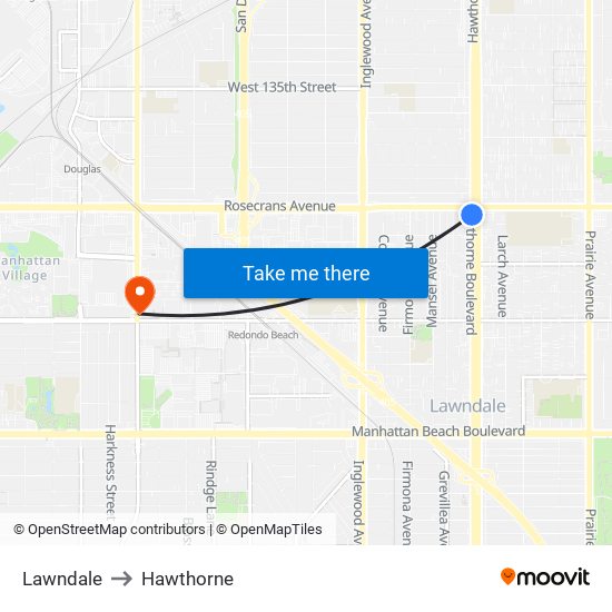 Lawndale to Hawthorne map