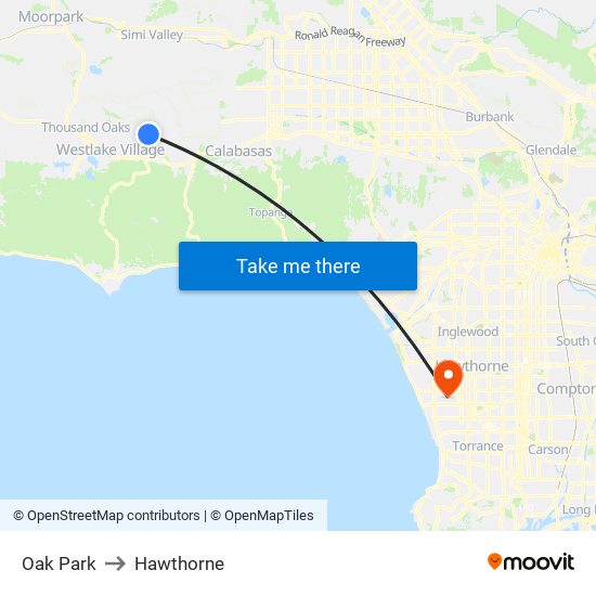 Oak Park to Hawthorne map