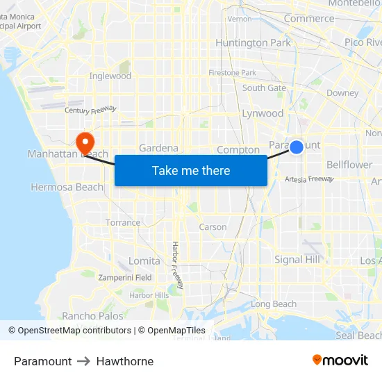 Paramount to Hawthorne map