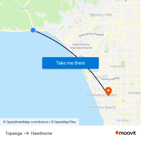 Topanga to Hawthorne map