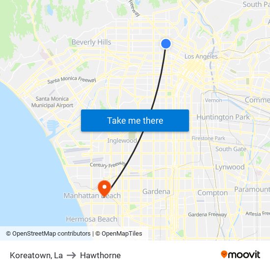 Koreatown, La to Hawthorne map