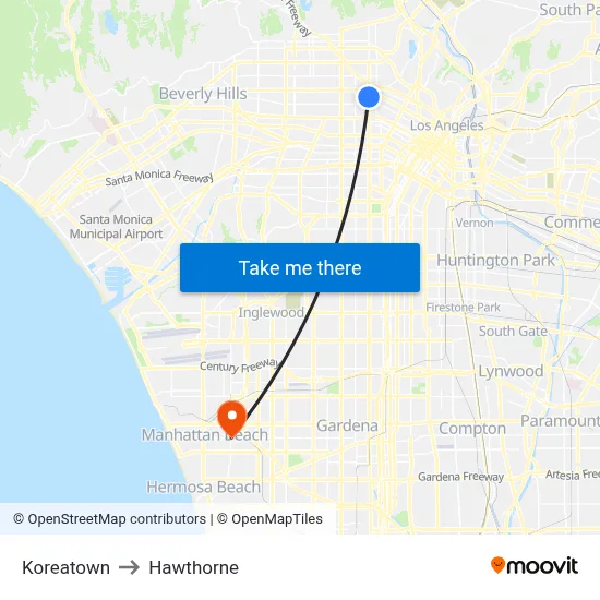 Koreatown to Hawthorne map