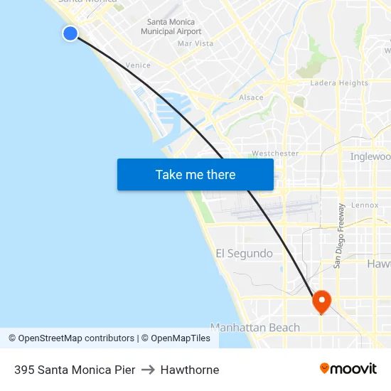 395 Santa Monica Pier to Hawthorne map