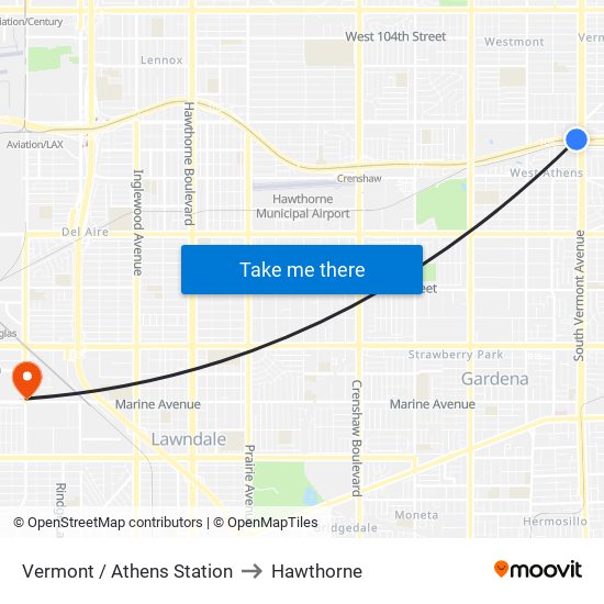 Vermont / Athens Station to Hawthorne map