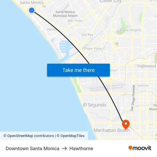 Downtown Santa Monica to Hawthorne map