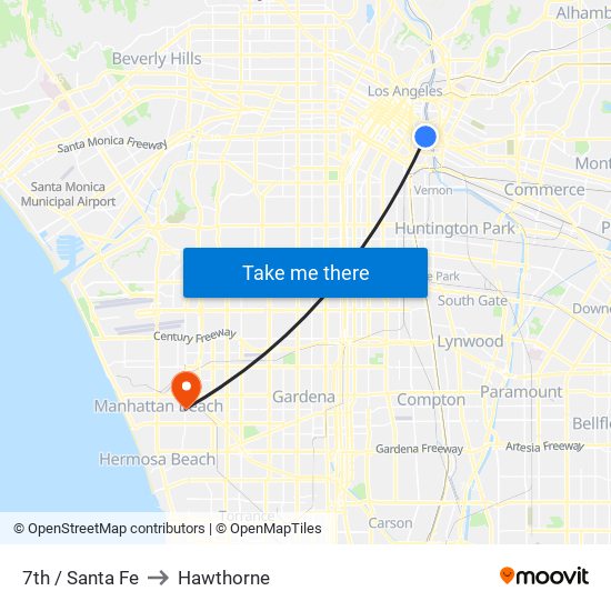 7th / Santa Fe to Hawthorne map