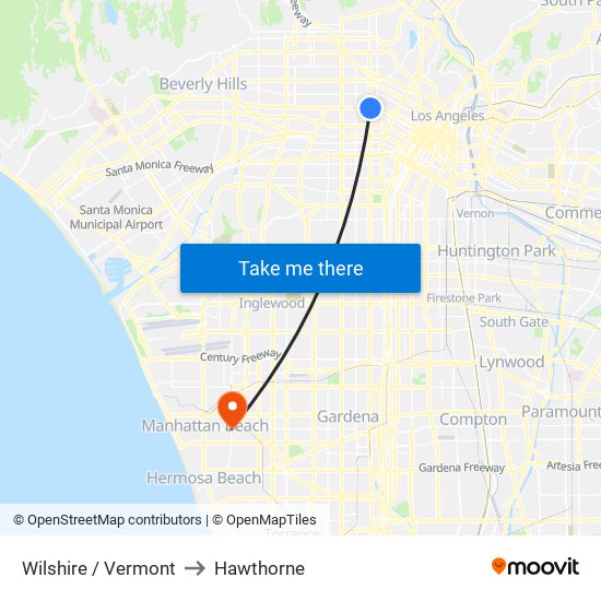 Wilshire / Vermont to Hawthorne map