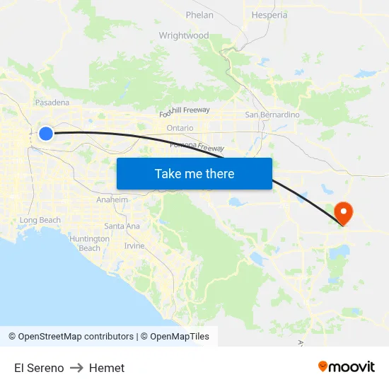 El Sereno to Hemet map
