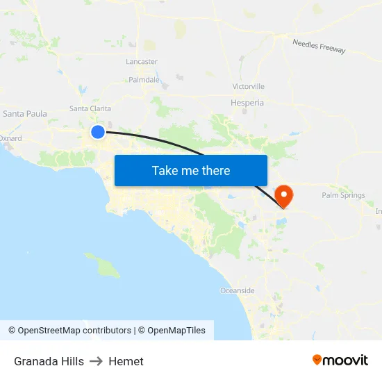 Granada Hills to Hemet map