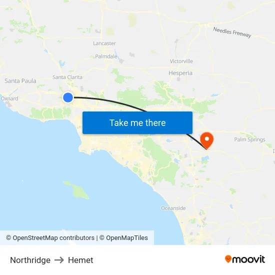 Northridge to Hemet map