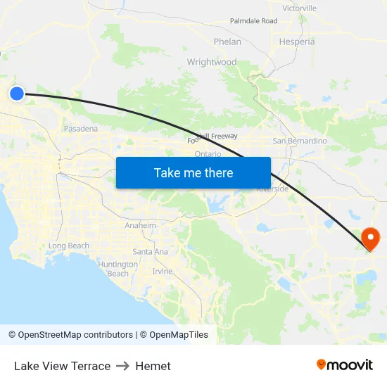 Lake View Terrace to Hemet map