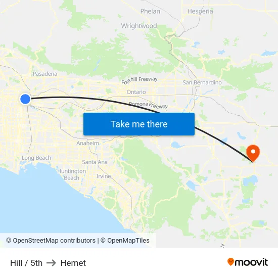 Hill / 5th to Hemet map