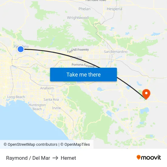 Raymond / Del Mar to Hemet map