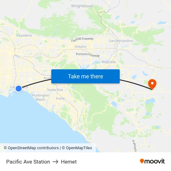 Pacific Ave Station to Hemet map