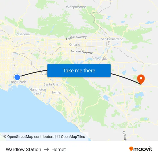 Wardlow Station to Hemet map