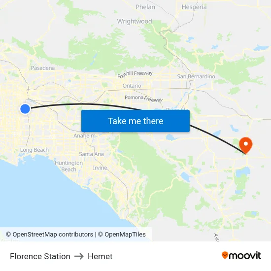 Florence Station to Hemet map